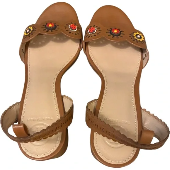 Tory Burch Marguerite Perforated Cutout Floral Chunk Heel Sandals Size 6.5 - Picture 6 of 13
